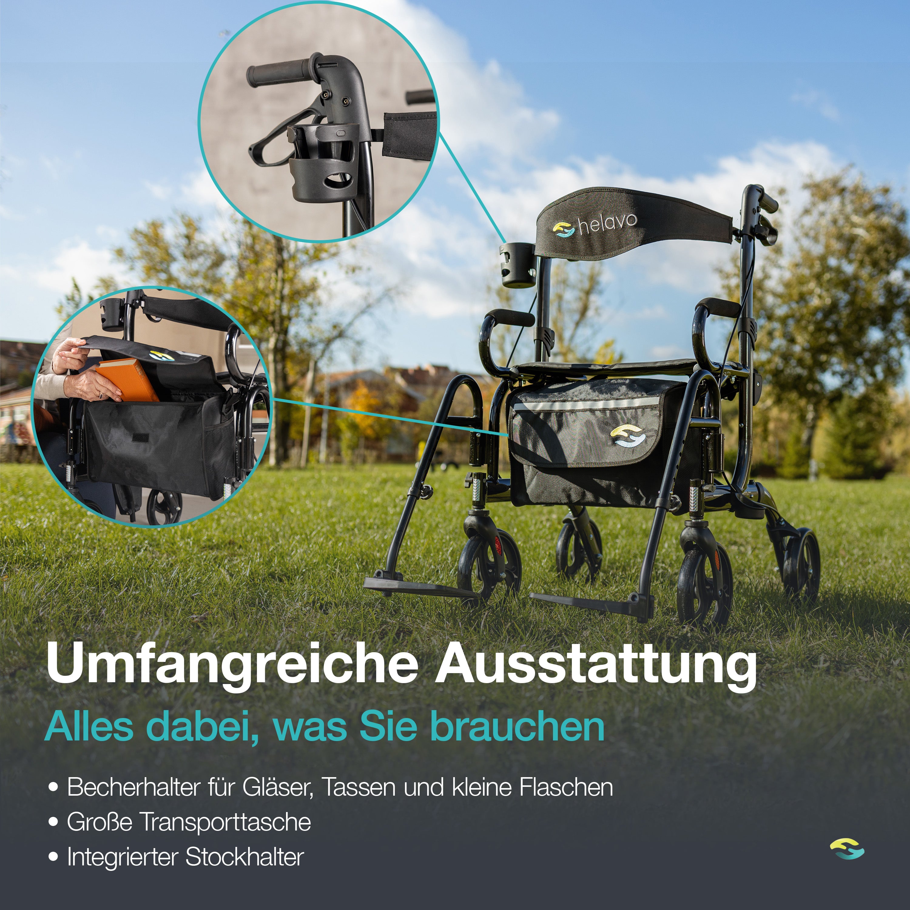 2 in 1 Rollator & Rollstuhl in Einem H1070 Schwarz