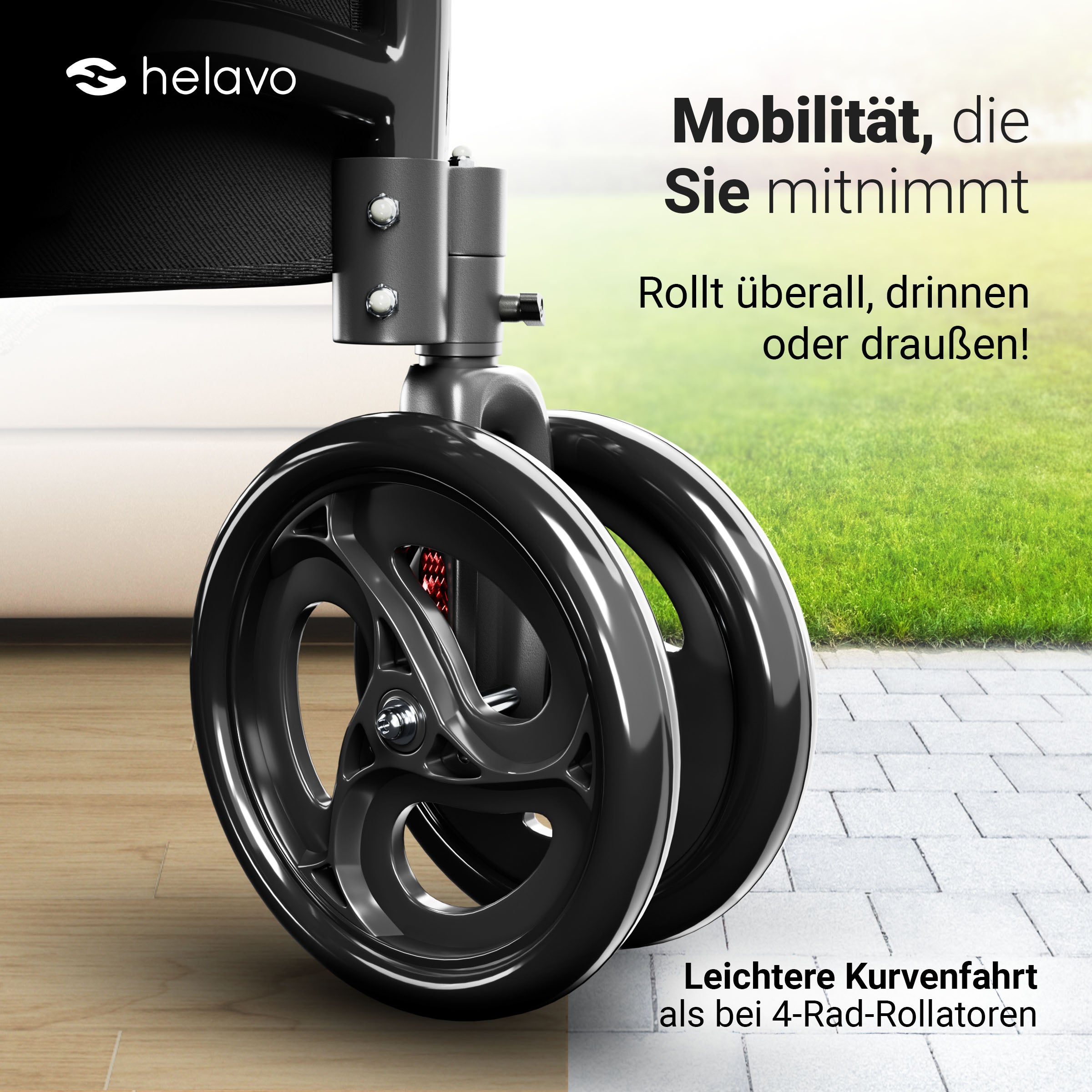 3 Räder Rollator Schmal mit Doppelten Vorderrädern H1080 Schwarz