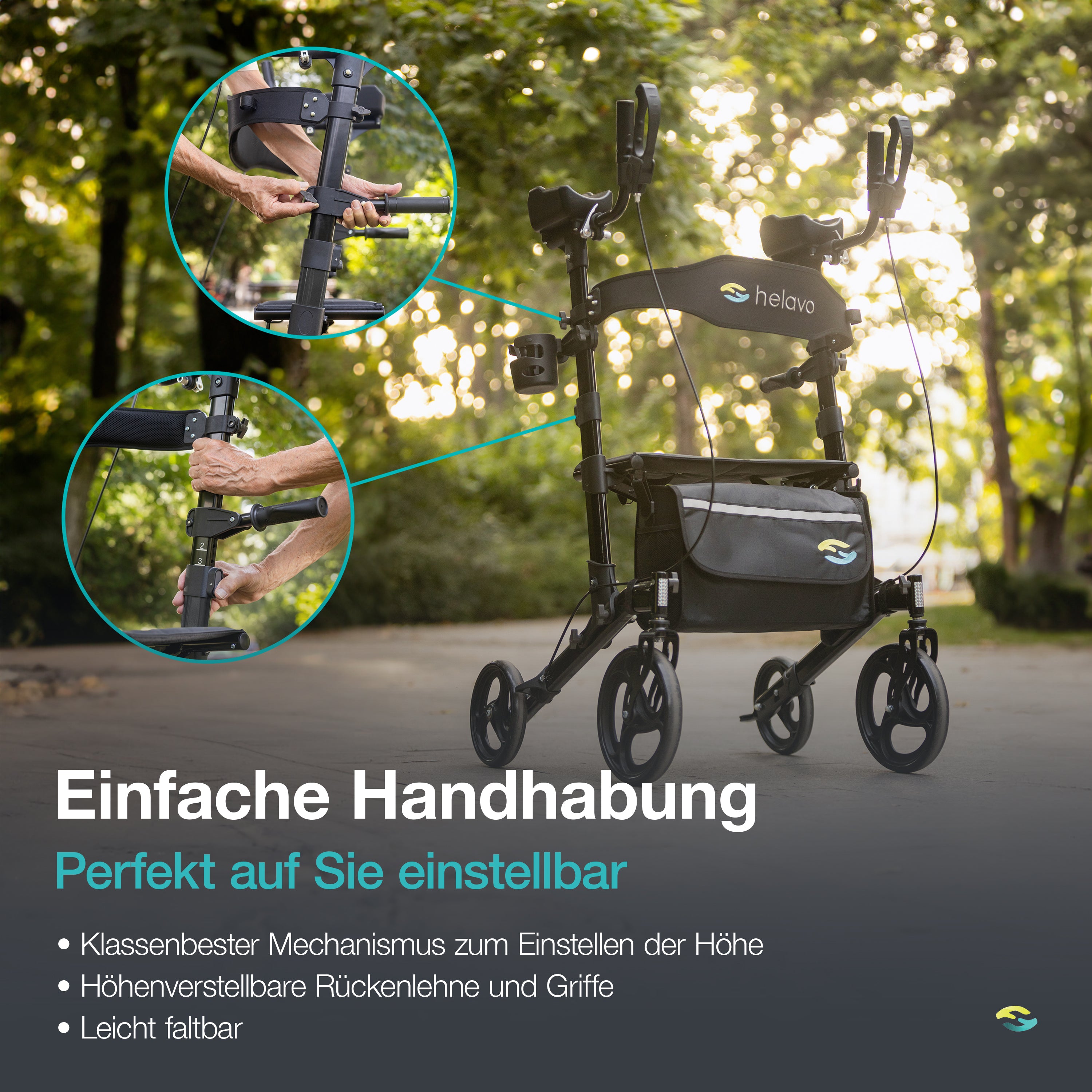 Arthritis-Rollator mit gepolsterten Unterarmstützen H1060 Schwarz