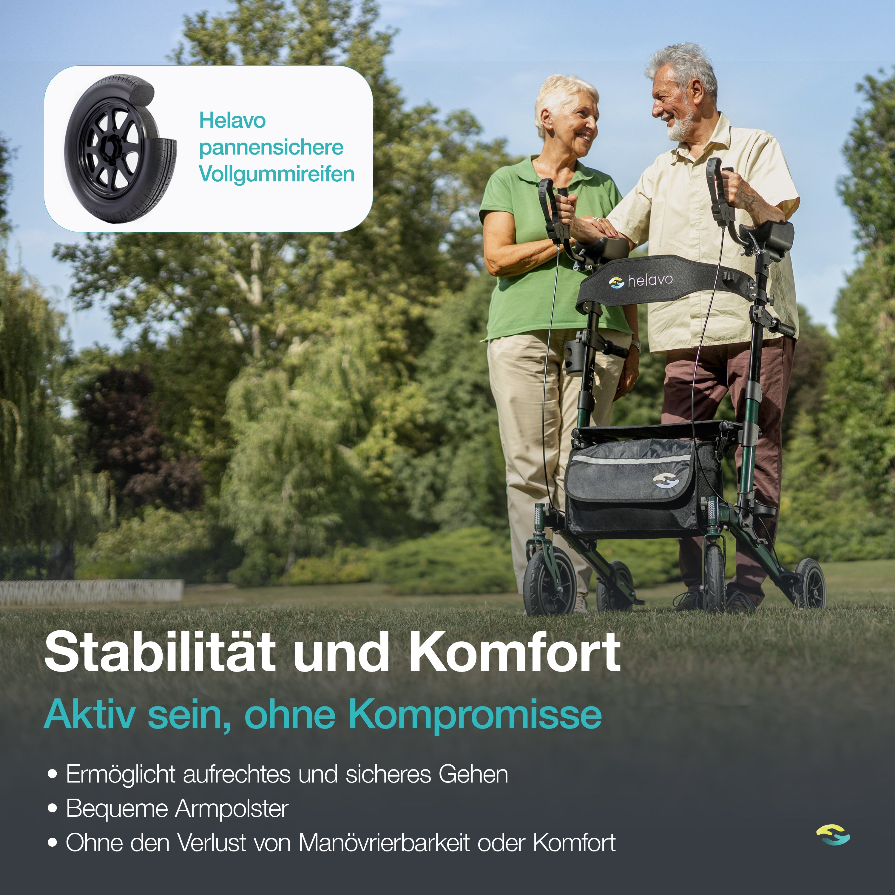 Outdoor-Arthritis-Rollator mit pannensicheren Vollgummireifen H1160 Grün
