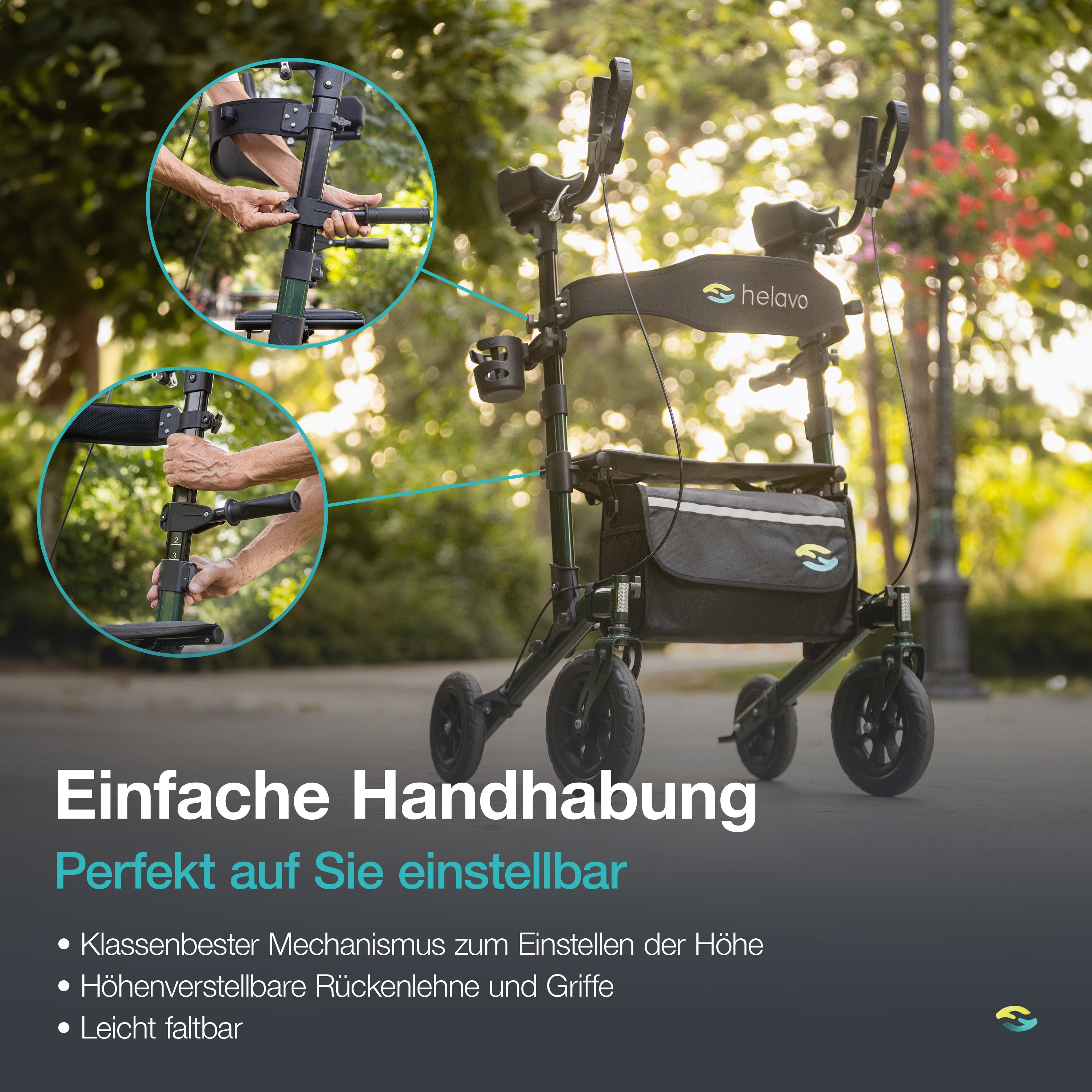 Outdoor-Arthritis-Rollator mit pannensicheren Vollgummireifen H1160 Grün