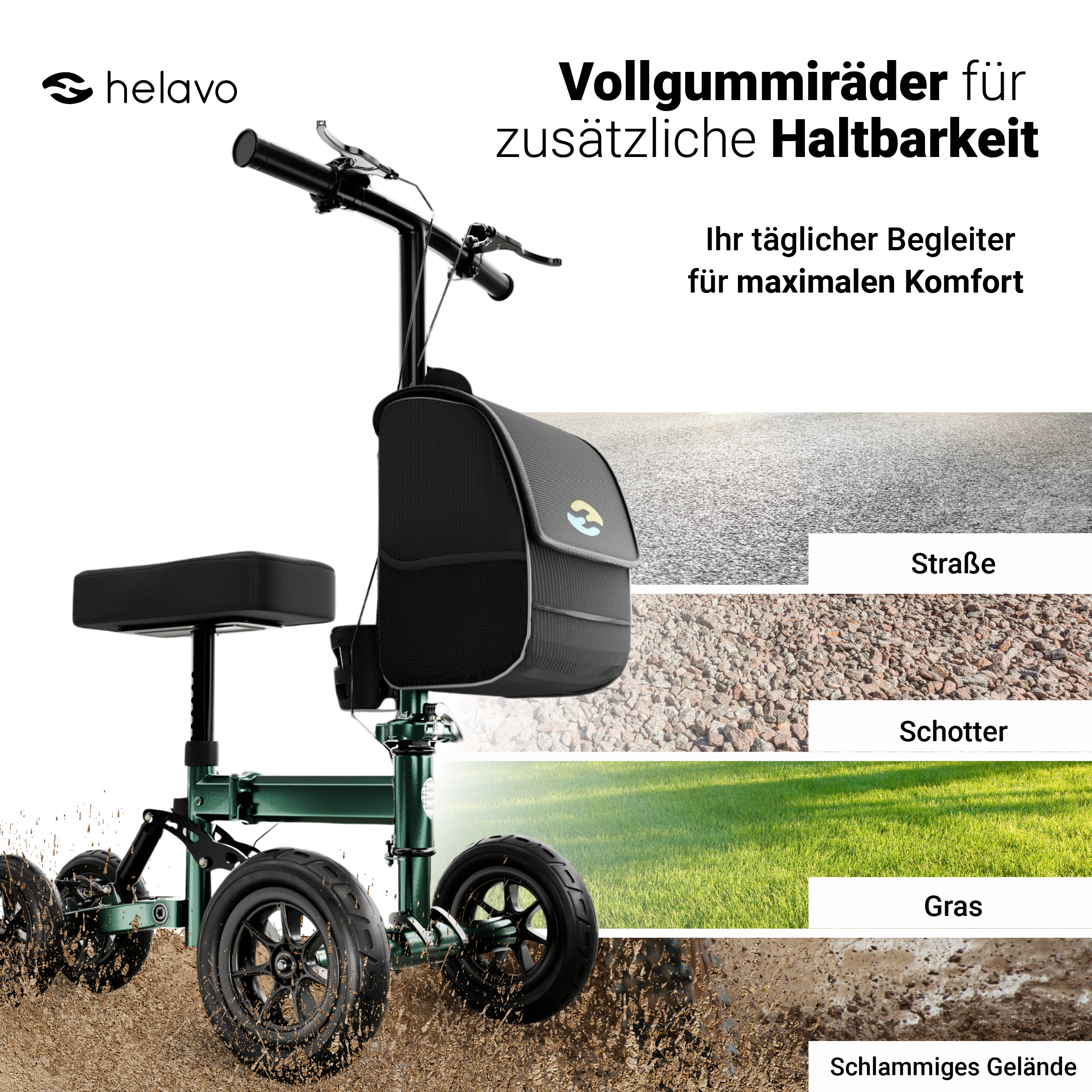 Orthopädischer Knierollator Ersatz für Krücken H1090 Grün