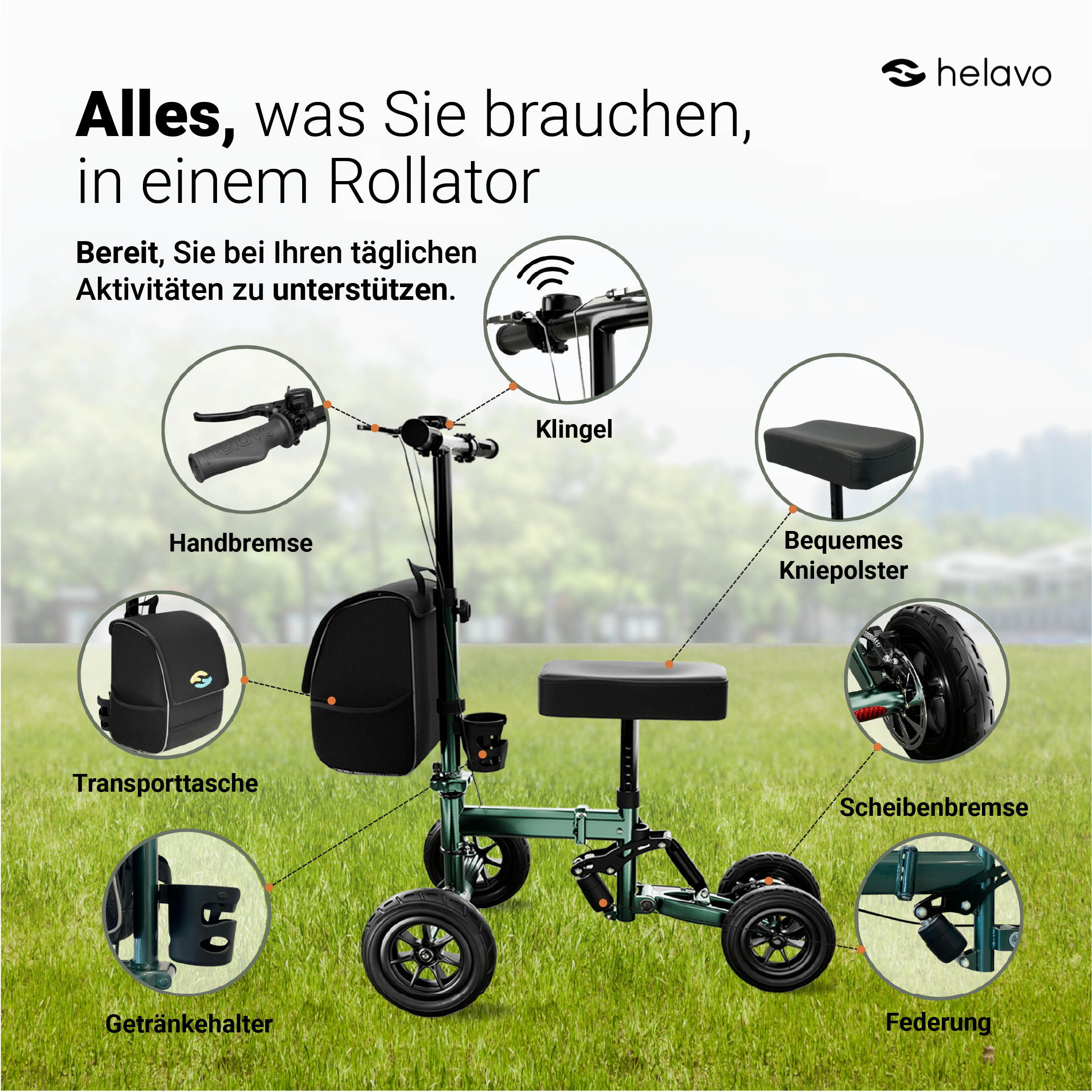 Orthopädischer Knierollator Ersatz für Krücken H1090 Grün
