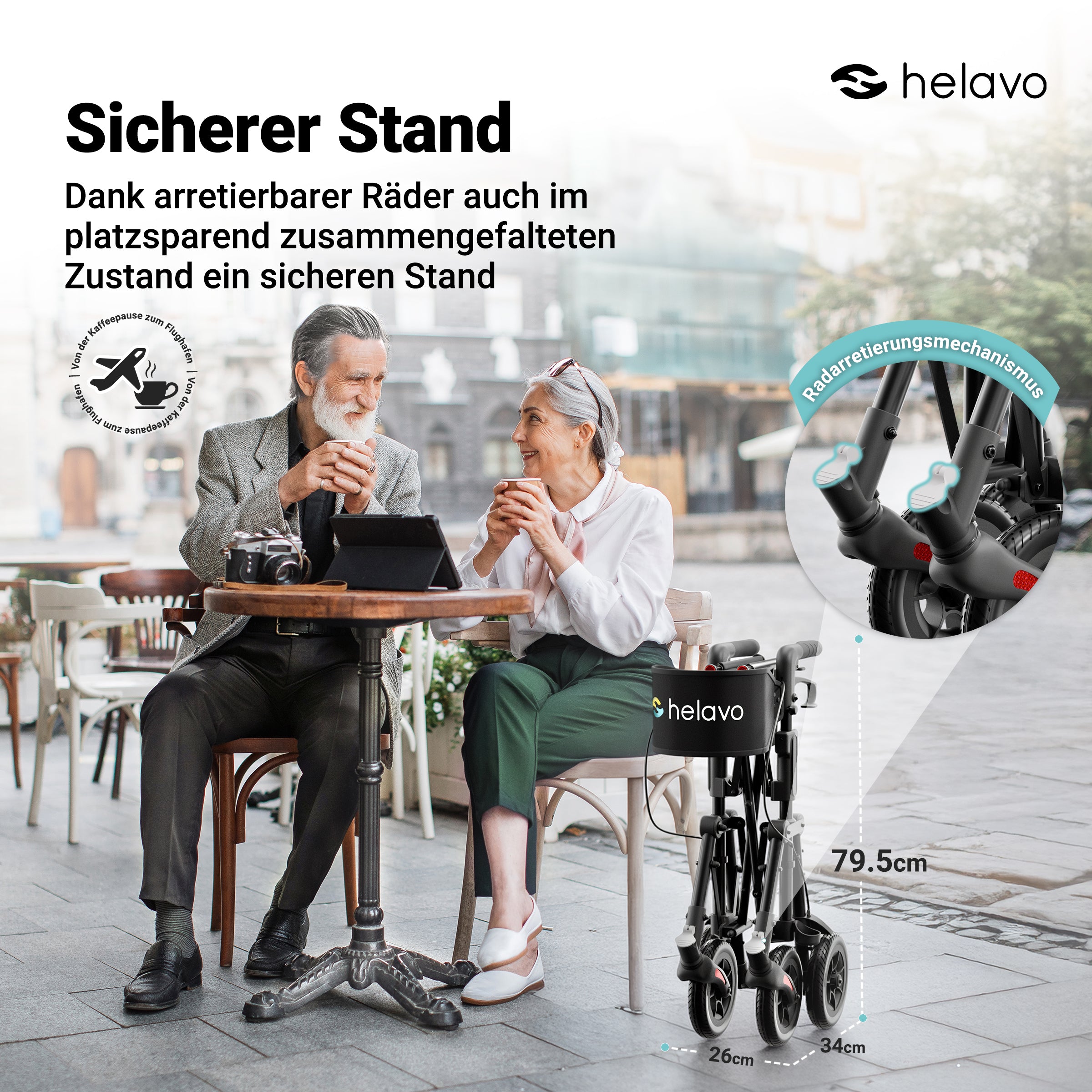 Reiserollator faltbar und leicht mit Sitz für Senioren H1320 Schwarz