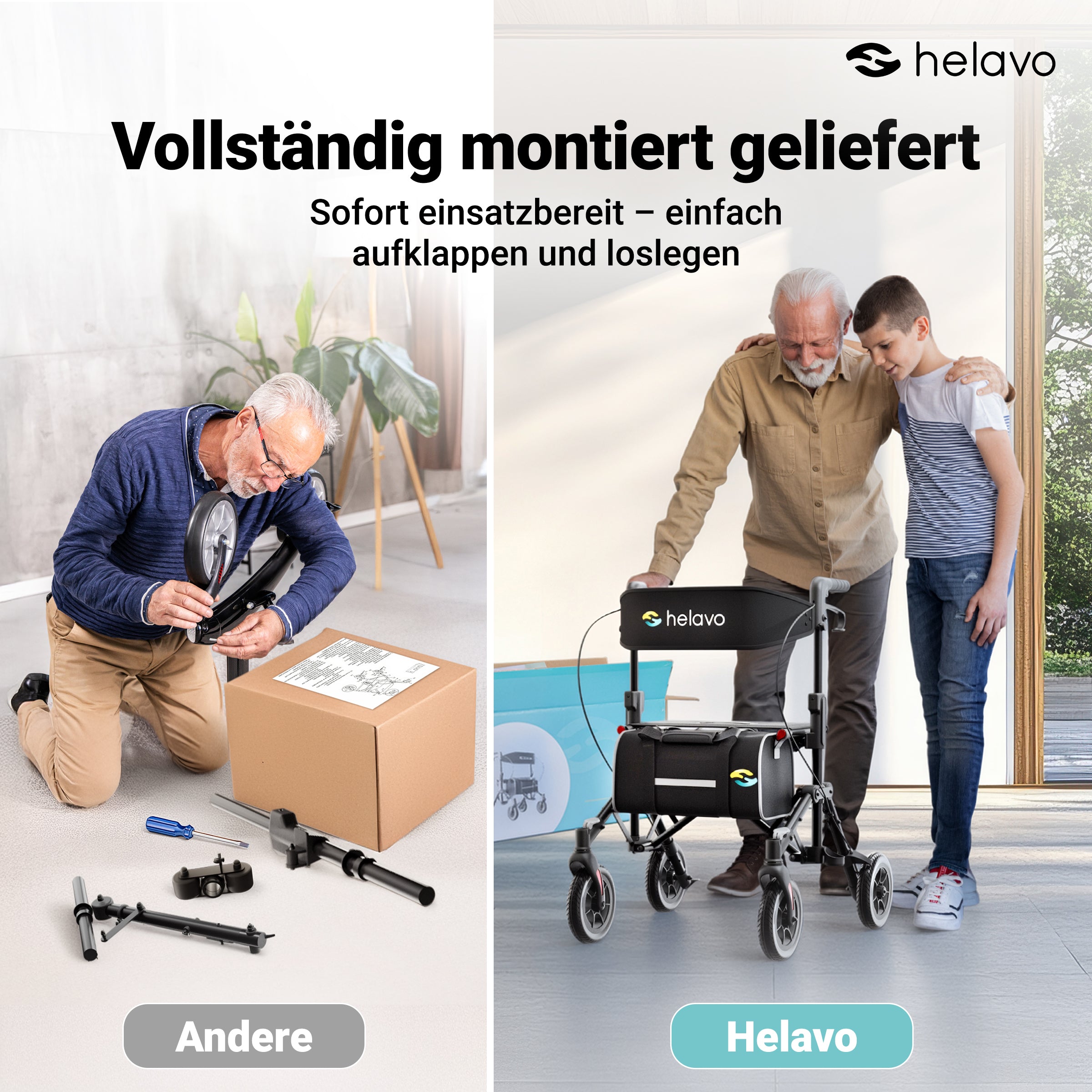 Reiserollator faltbar und leicht mit Sitz für Senioren H1320 Schwarz