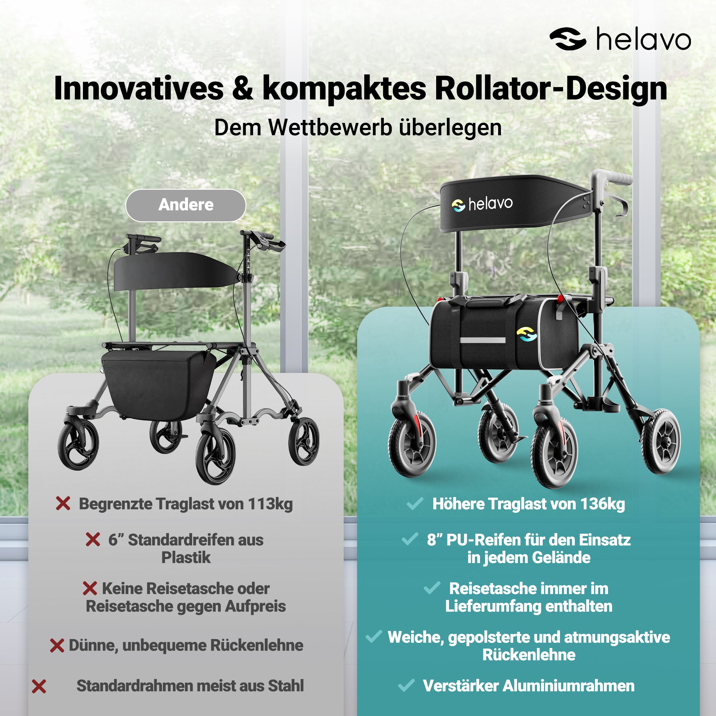 Reiserollator faltbar und leicht mit Sitz für Senioren H1320 Schwarz