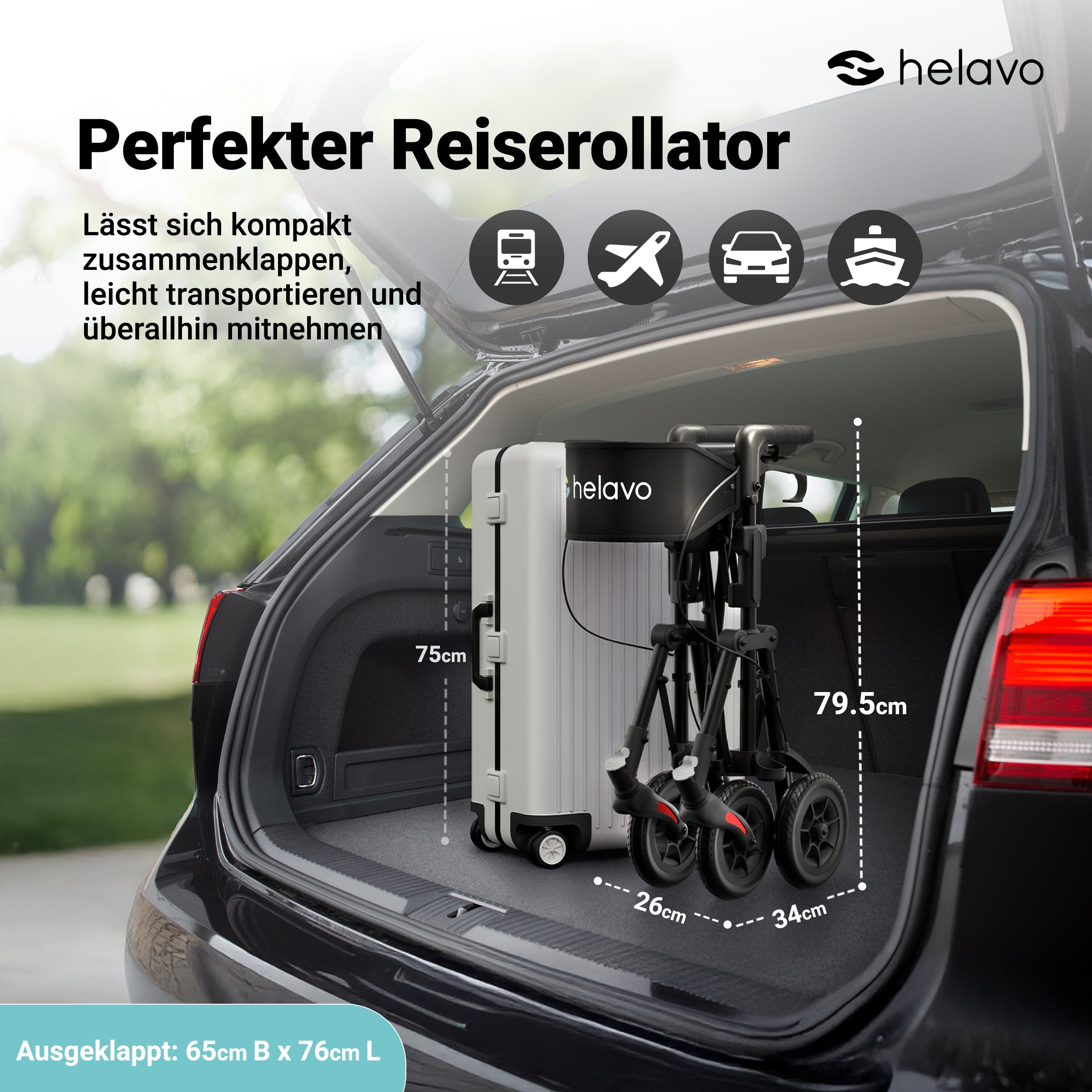 Reiserollator faltbar und leicht mit Sitz für Senioren H1320 Schwarz