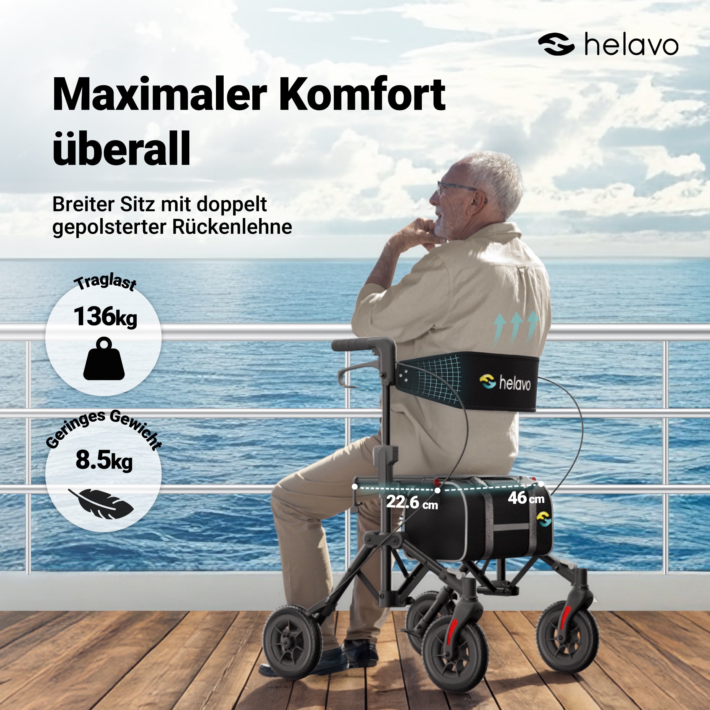 Reiserollator faltbar und leicht mit Sitz für Senioren H1320 Schwarz