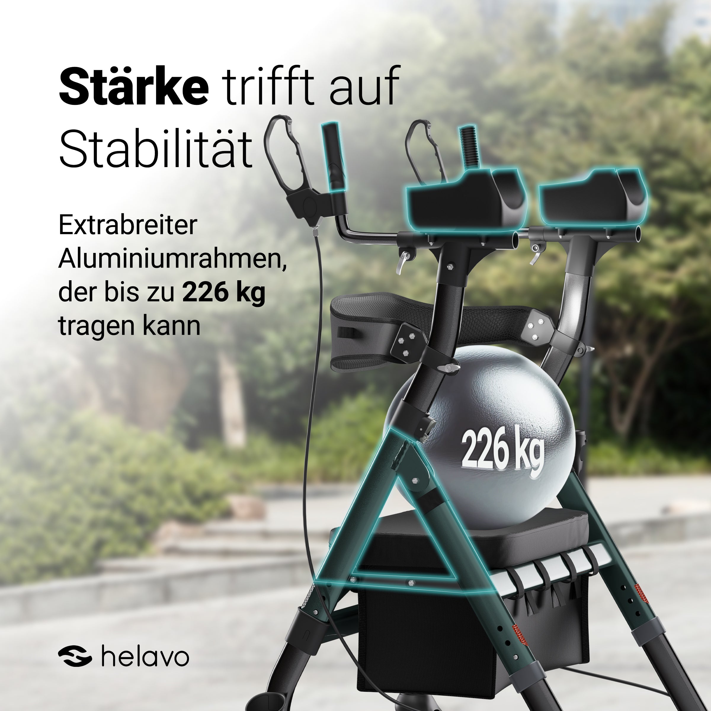 Extra breiter Schwerlastrollator Arthritis-Rollator mit Armauflagen H1360 Grün