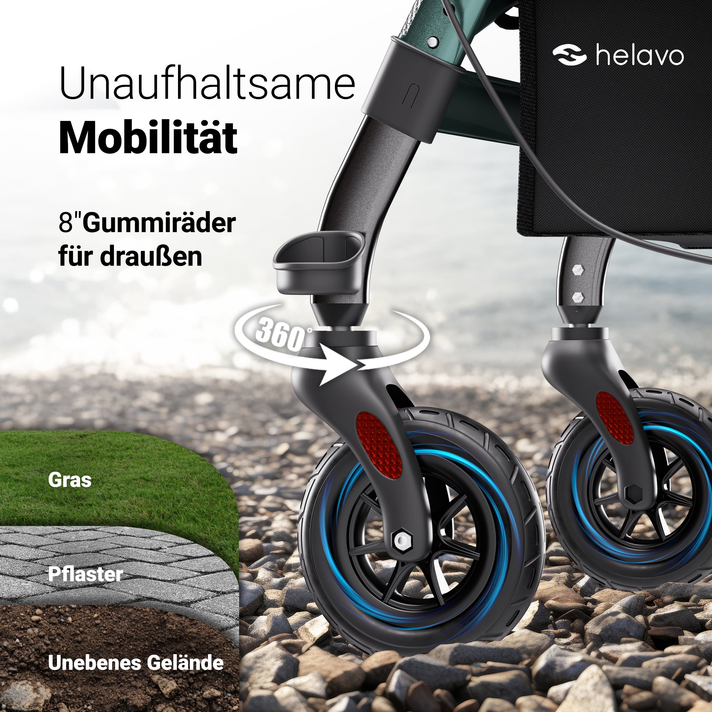 Extra breiter Schwerlastrollator Arthritis-Rollator mit Armauflagen H1360 Grün