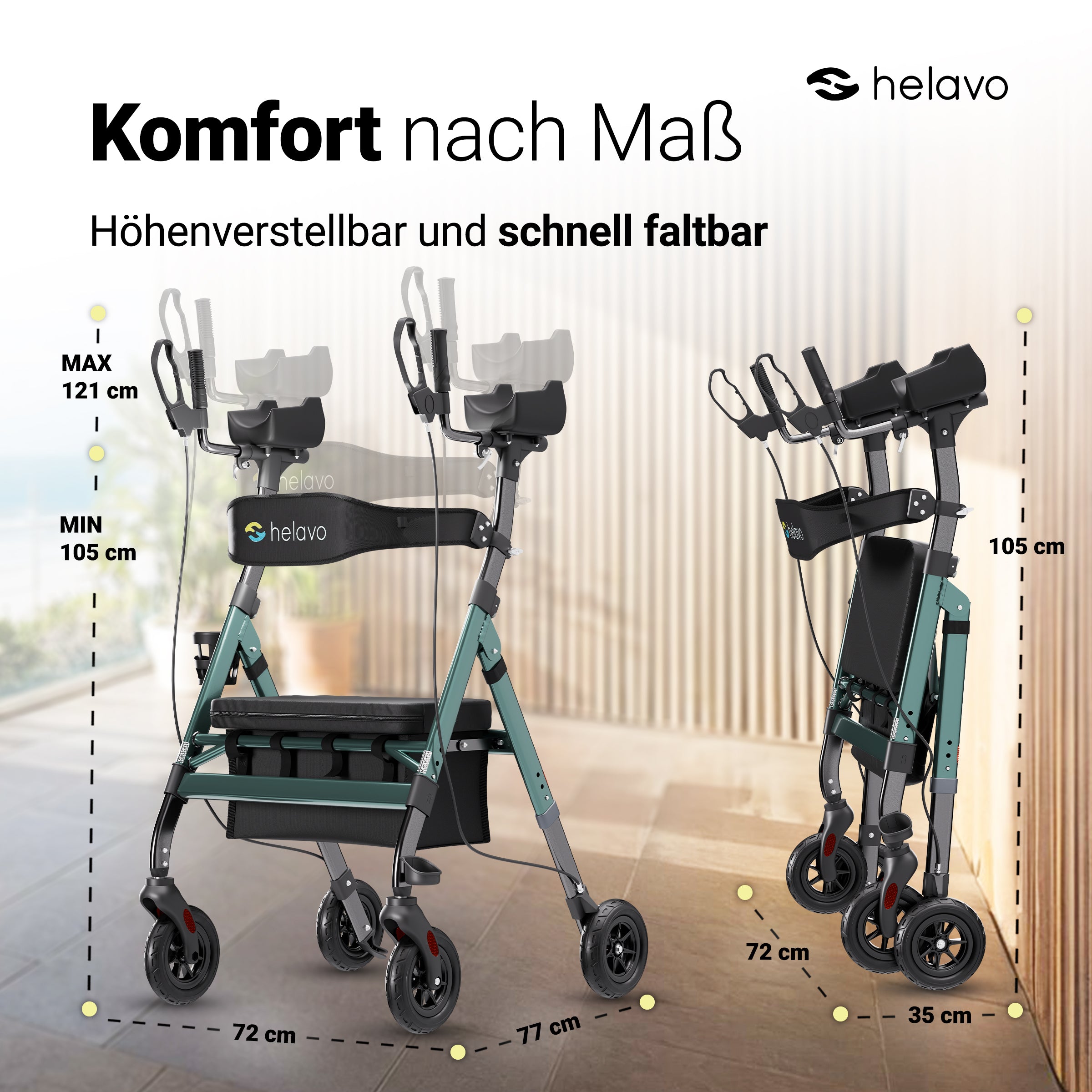 Extra breiter Schwerlastrollator Arthritis-Rollator mit Armauflagen H1360 Grün