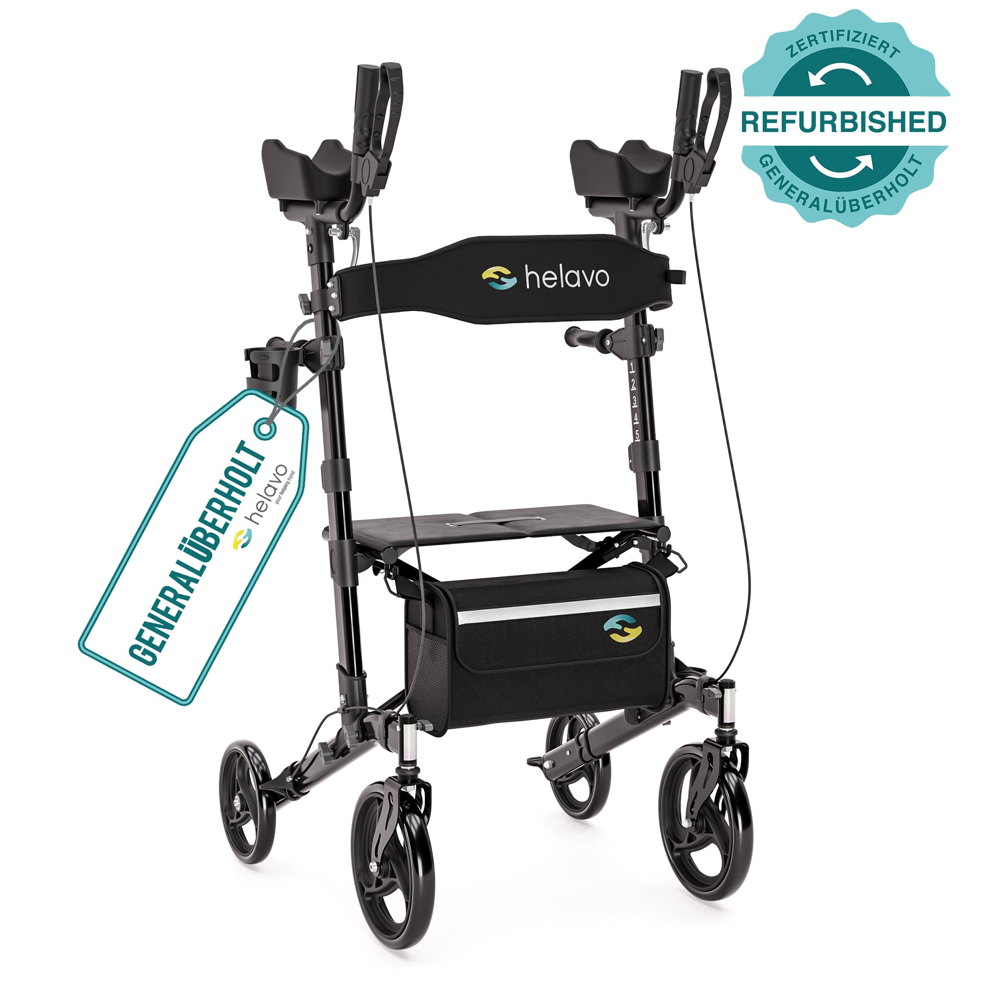 Generalüberholt Arthritis-Rollator mit gepolsterten Unterarmstützen H1060 Schwarz