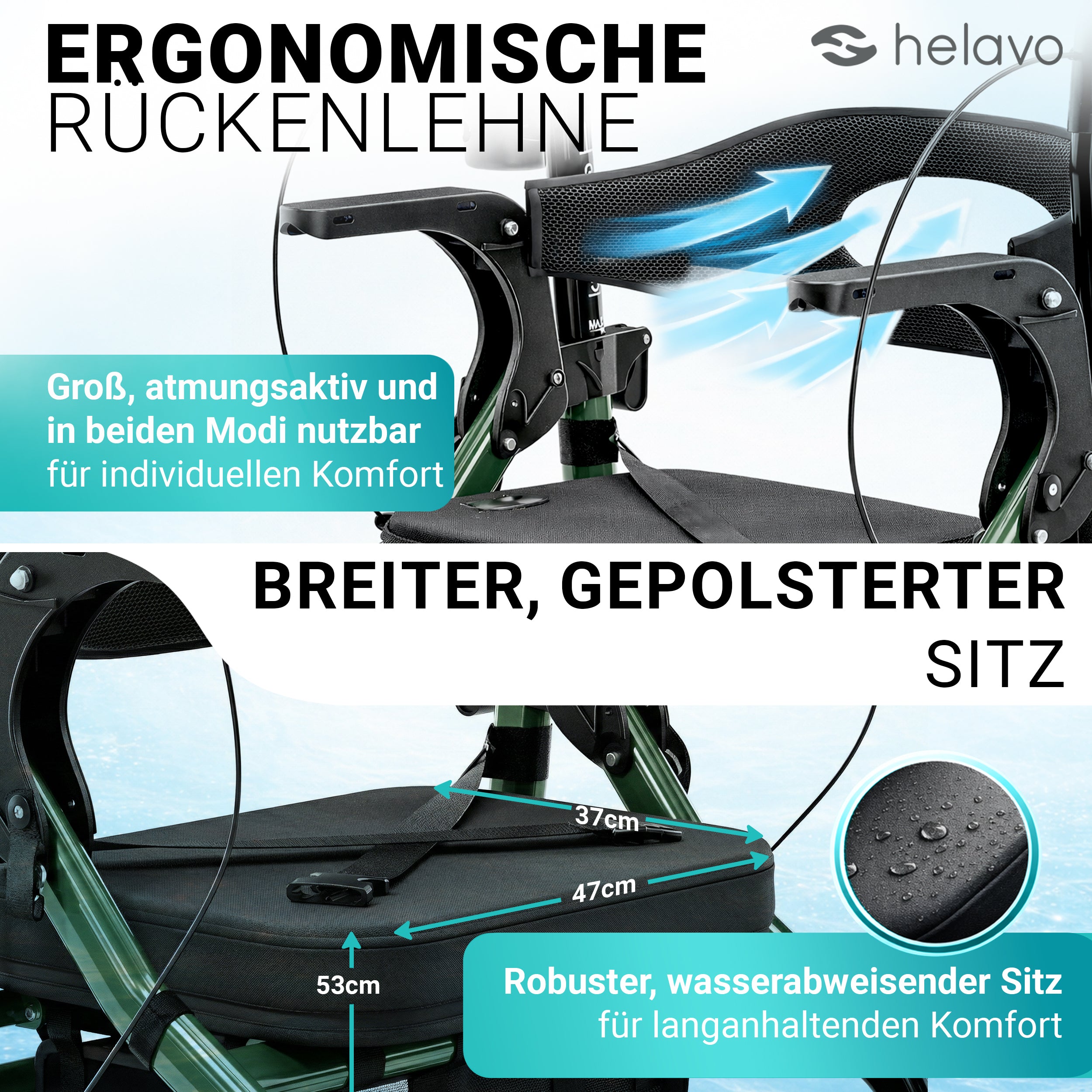 2 in 1 Rollator & Rollstuhl in Einem H1170 Grün