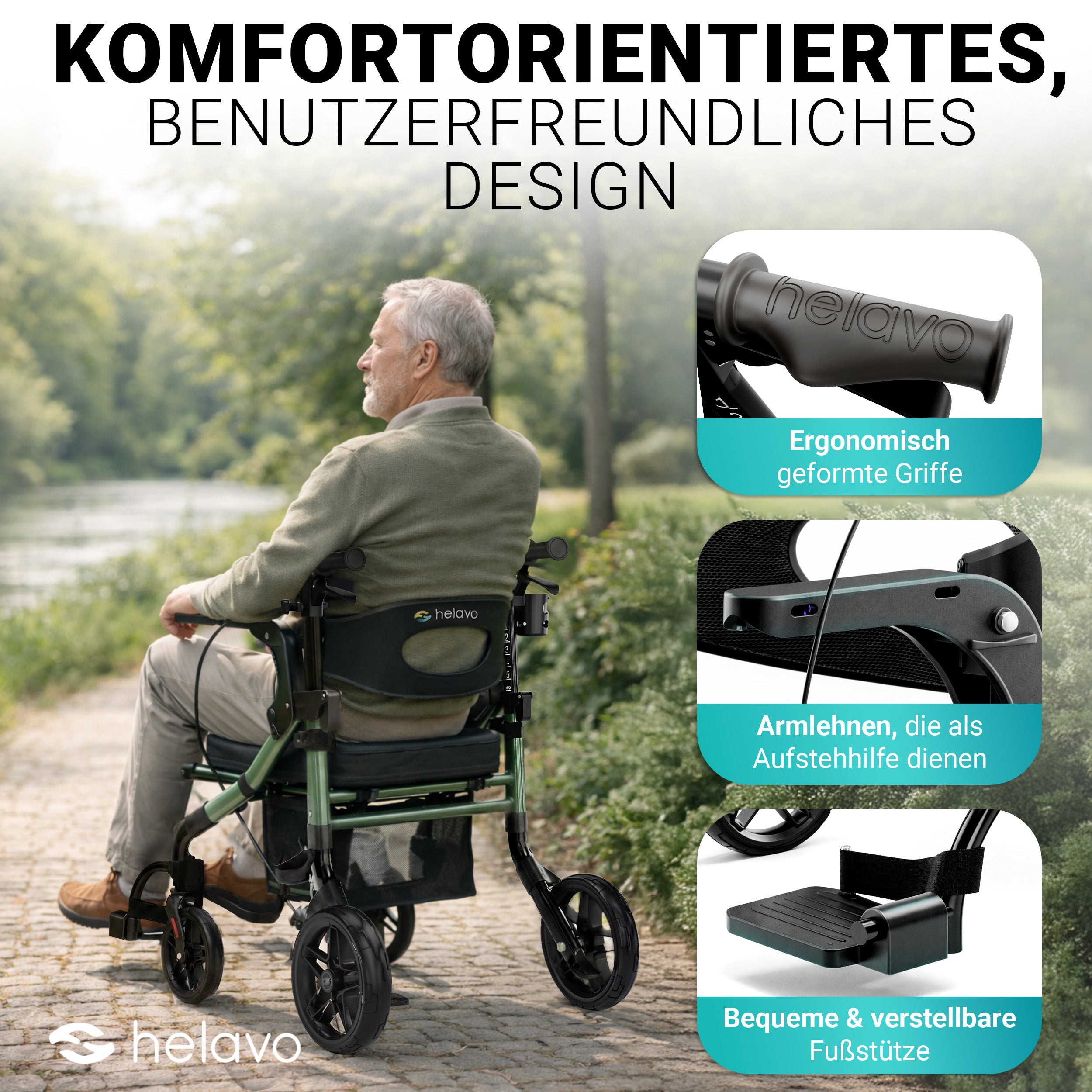 2 in 1 Rollator & Rollstuhl in Einem H1170 Grün