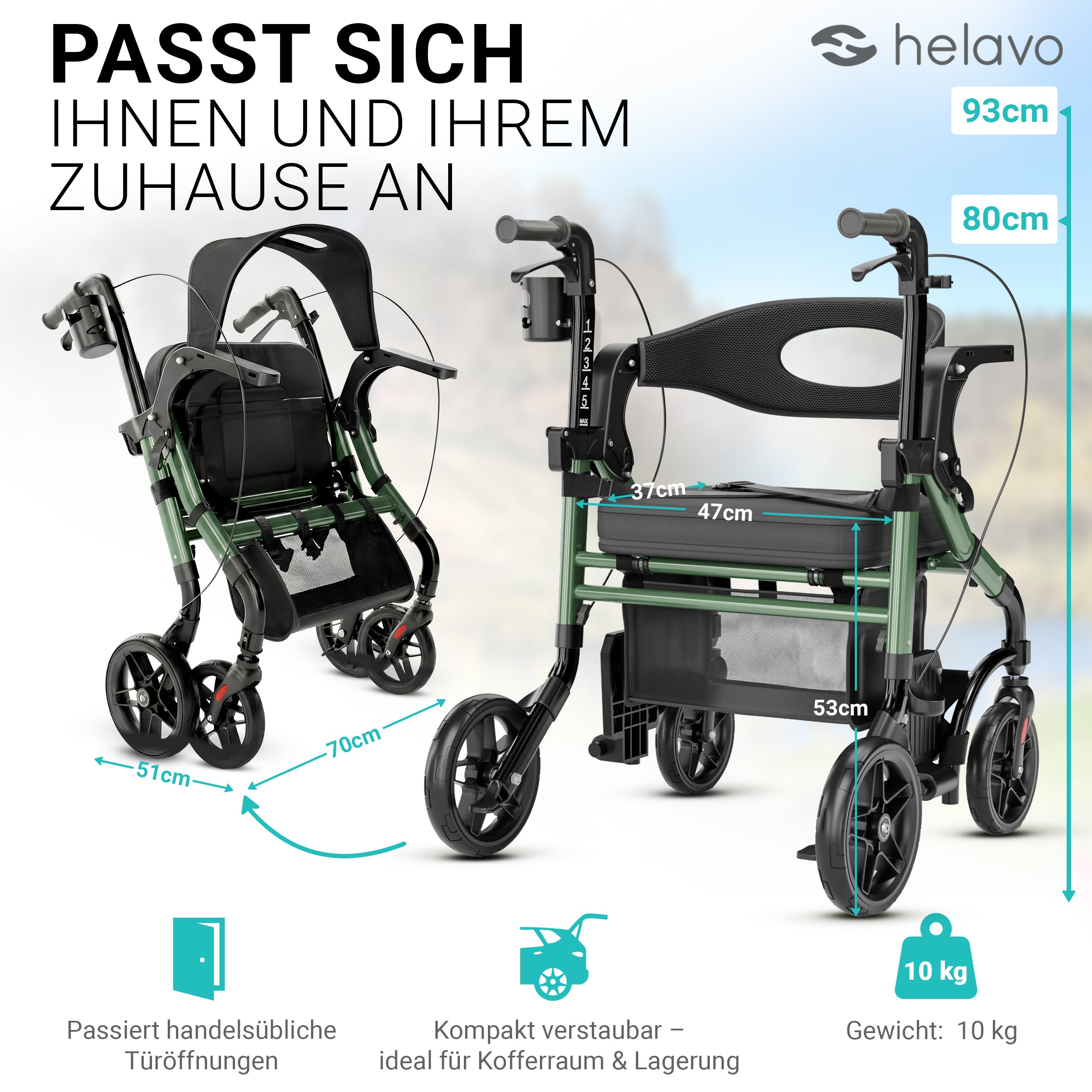 2 in 1 Rollator & Rollstuhl in Einem H1170 Grün