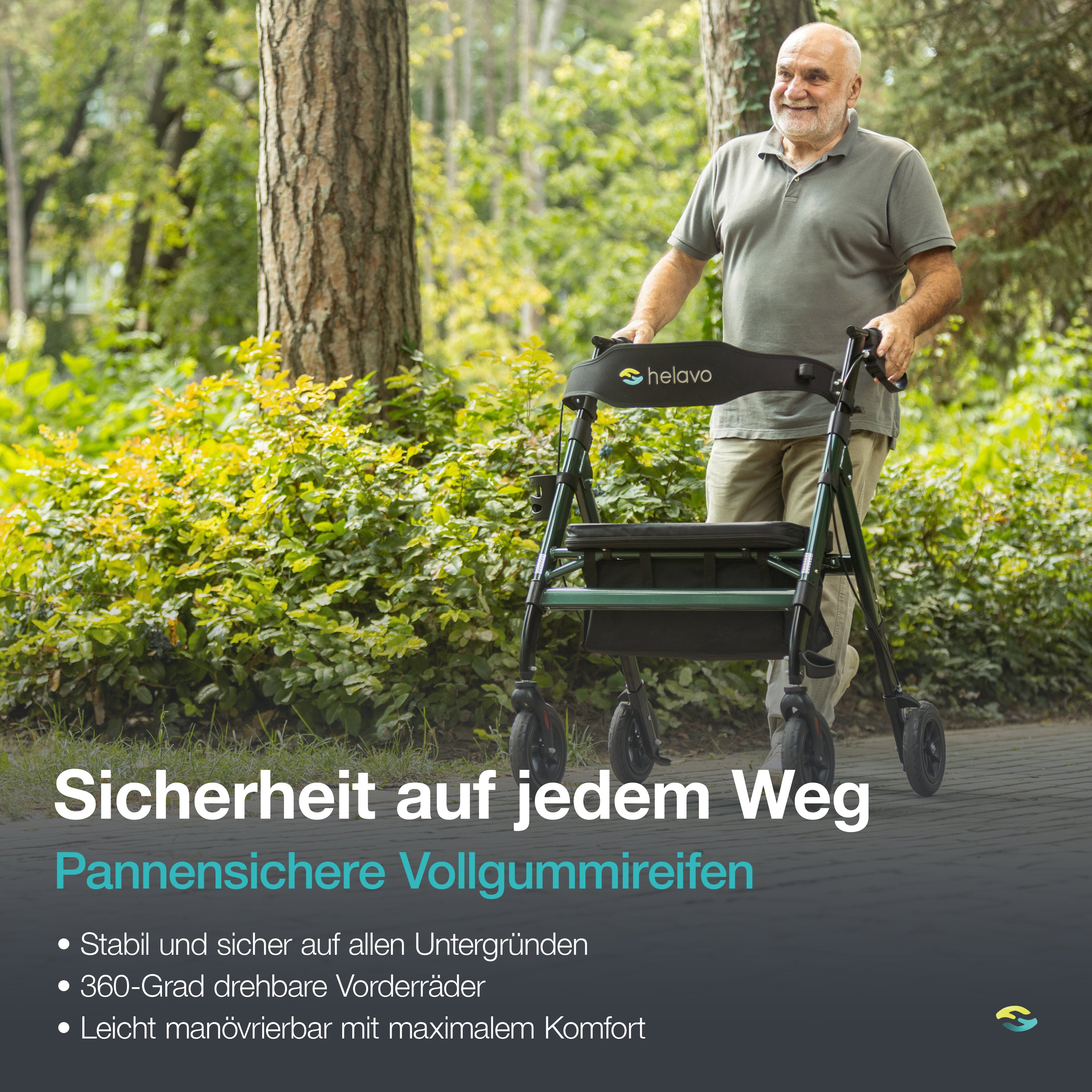 Outdoor-Extra breiterer Schwerlastrollator mit Pannensicheren Vollgummireifen H1150 Grün
