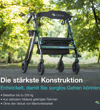 Helavo Schwerlastrollator mit Pannensicheren Vollgummireifen für Draußen - Extra breiter Outdoor-Rollator aus Aluminium mit großem, höhenverstellbarem Sitz - Belastbar bis 226 kg