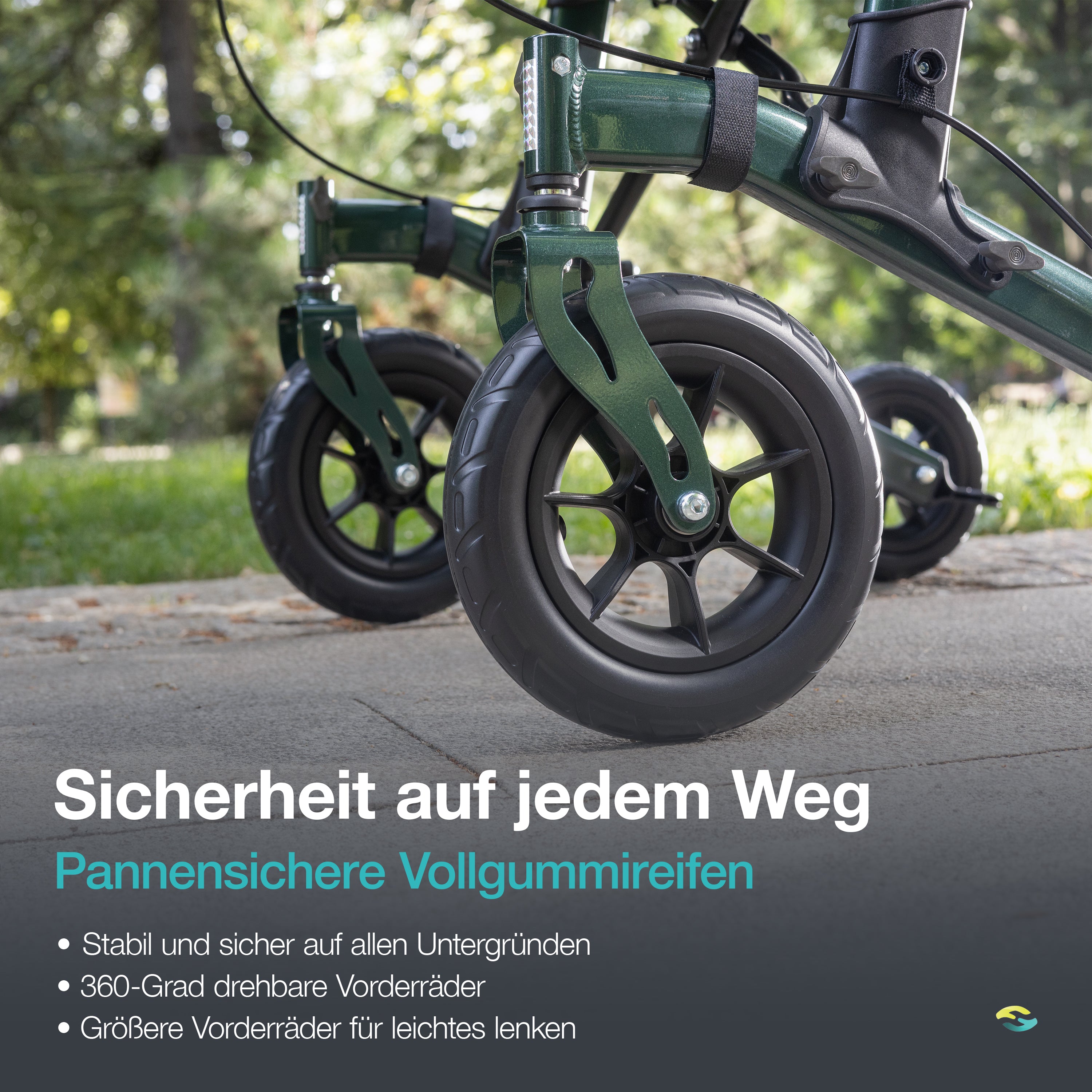 Outdoor-Arthritis-Rollator mit pannensicheren Vollgummireifen H1160 Grün