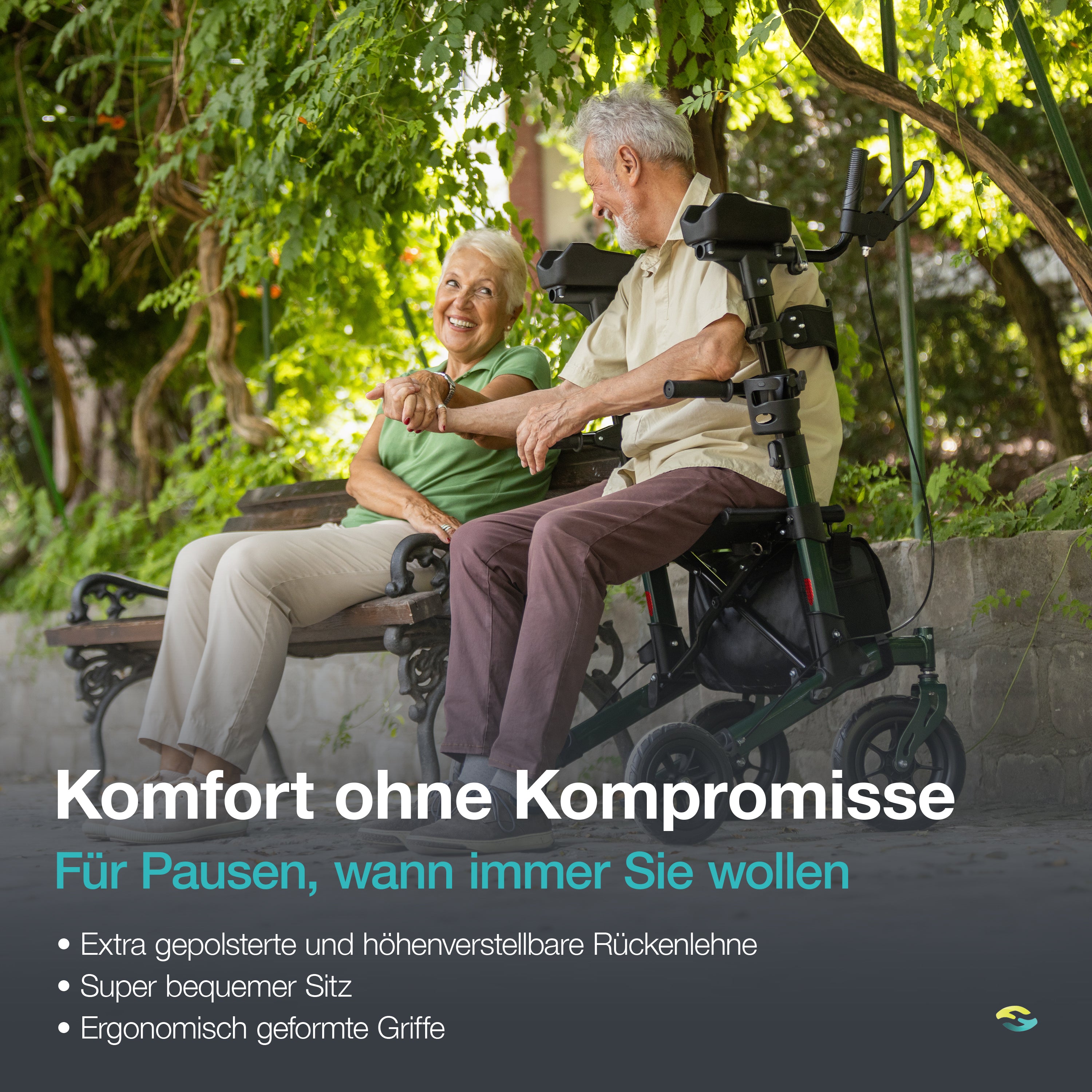 Outdoor-Arthritis-Rollator mit pannensicheren Vollgummireifen H1160 Grün