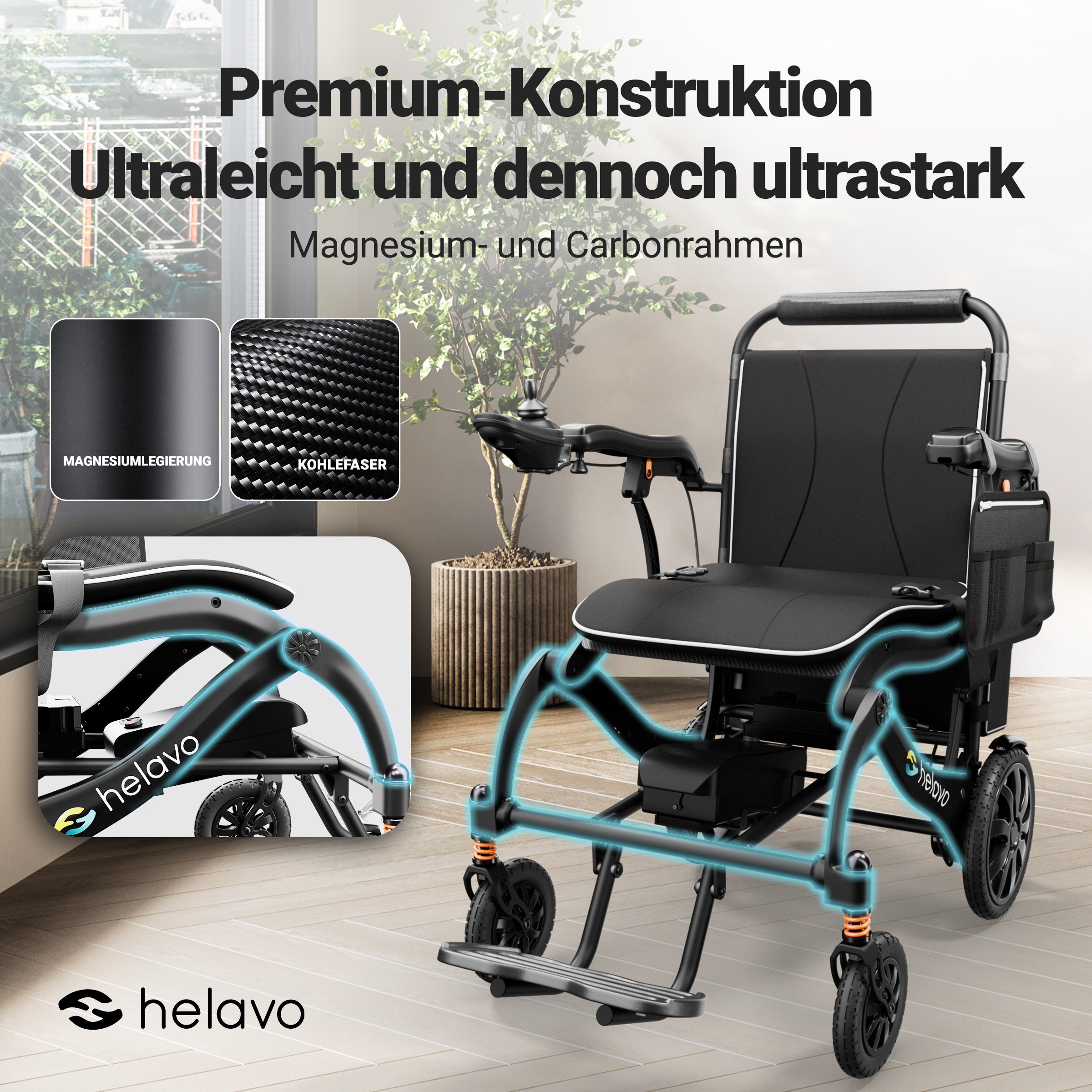 Elektro-Rollstuhl – ultraleicht mit Magnesium- & Carbonrahmen H2320