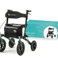 HELAVO Rollator mit Luftbereifung für Draußen - Grün - Faltbarer Aluminium Outdoor-Rollator mit Sitz - Maximale Mobilität &amp; Komfort im Außenbereich