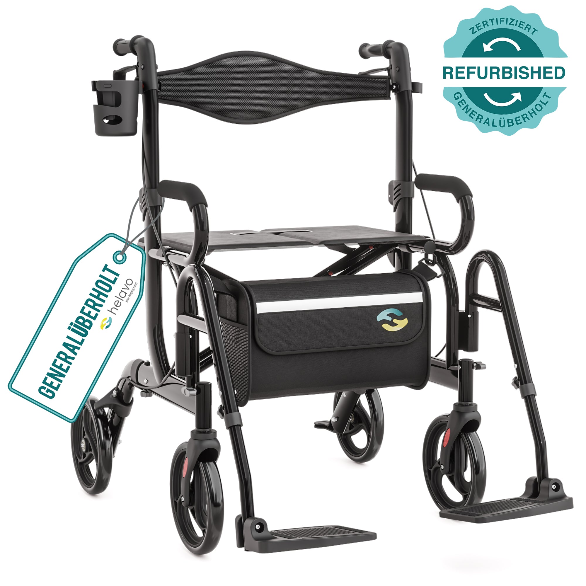 Generalüberholt 2 in 1 Rollator & Rollstuhl in Einem H1070 Schwarz