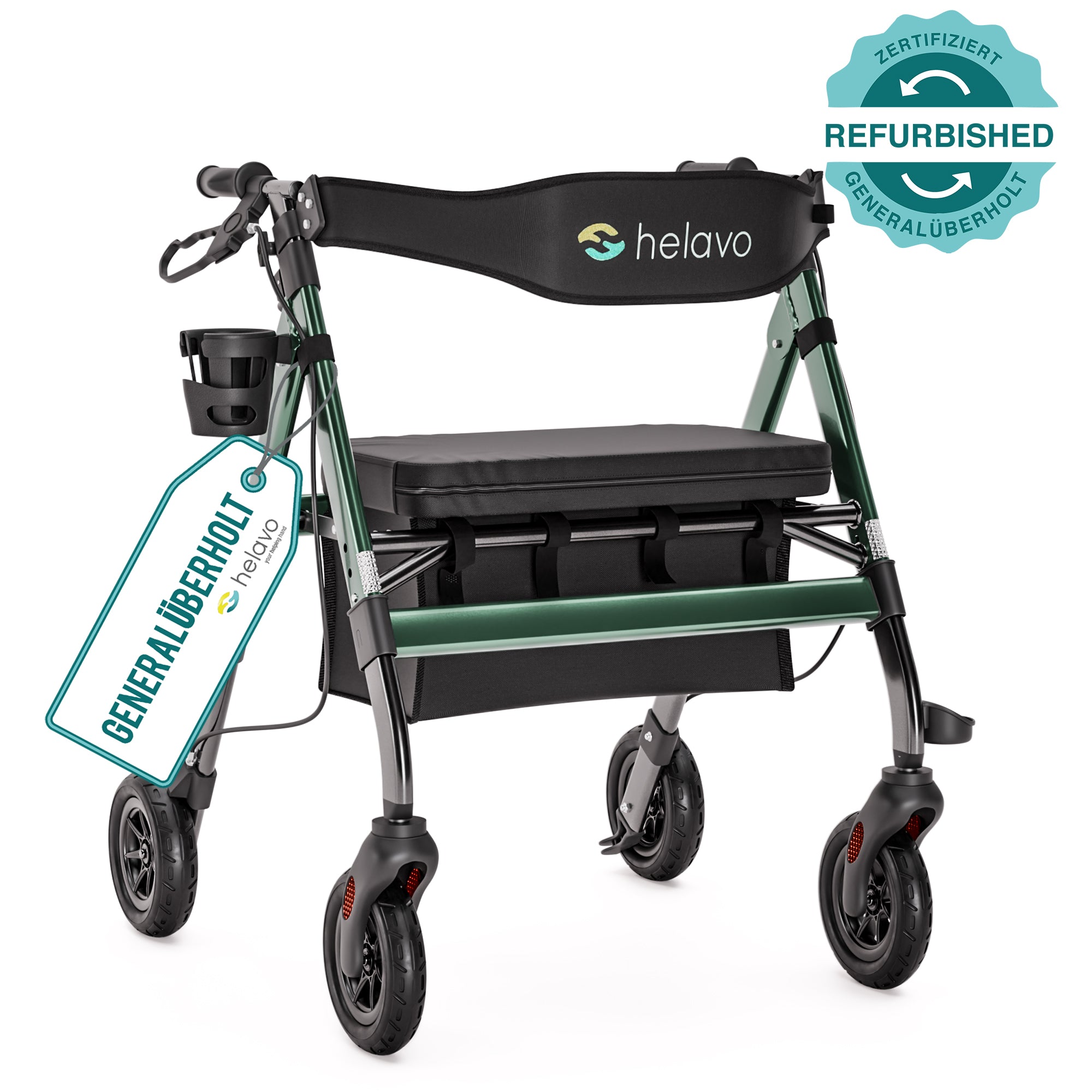 Generalüberholt Outdoor-Extra breiterer Schwerlastrollator mit Pannensicheren Vollgummireifen H1150 Grün